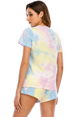 Tie-Dye Round Neck Short Sleeve Top and Shorts Lounge Set