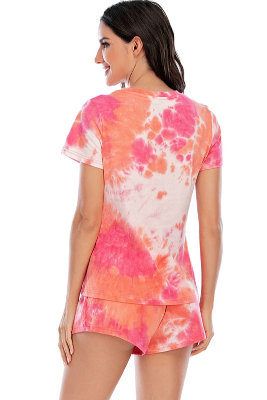 Tie-Dye Round Neck Short Sleeve Top and Shorts Lounge Set