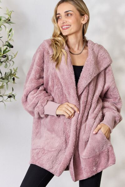 H&T Faux Fur Open Front Hooded Jacket - Kyublis DZigns
