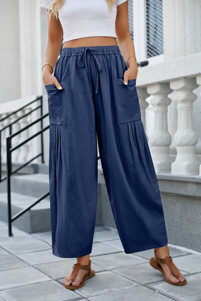 Drawstring Pocketed Wide Leg Pant - Kyublis DZigns
