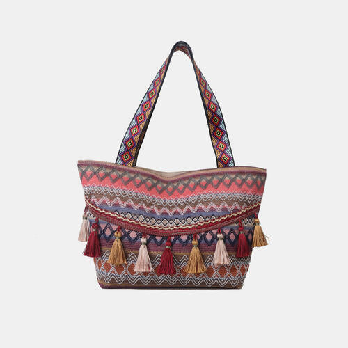 Printed Tassel Detail Tote Bag - Kyublis DZigns
