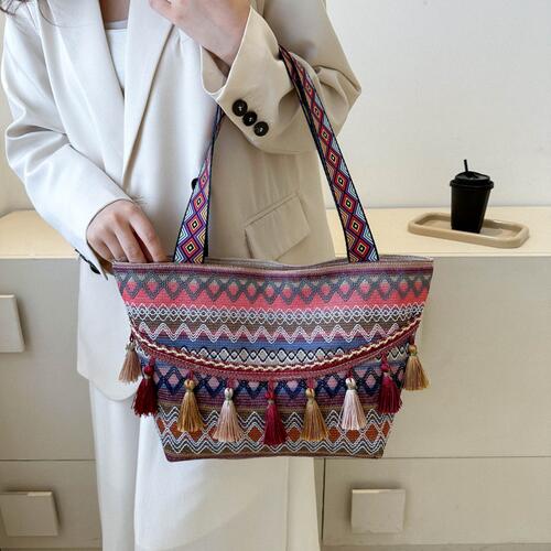 Printed Tassel Detail Tote Bag - Kyublis DZigns