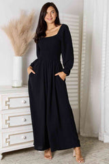 Double Take Square Neck Jumpsuit with Pockets - Kyublis DZigns