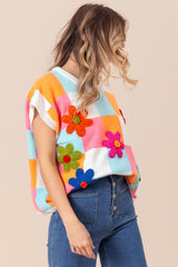 BiBi Flower Patch Checkered Sweater Vest