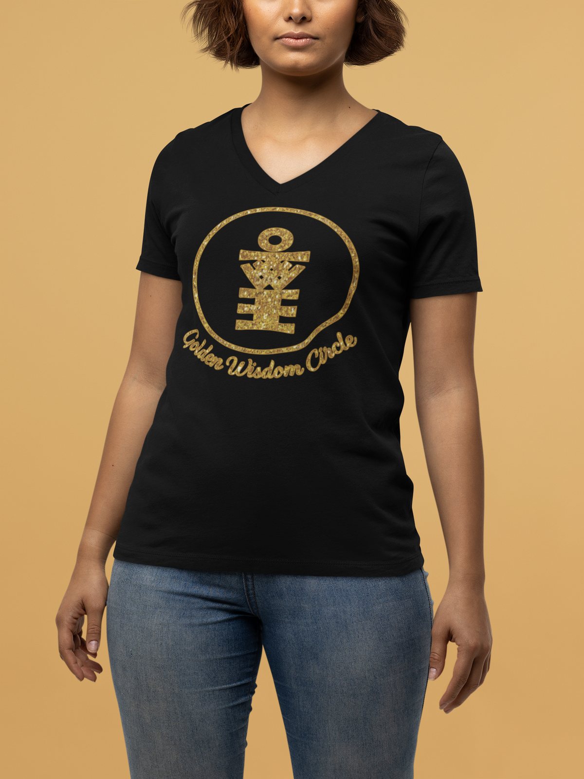 Golden Wisdom Circle - V-Neck - Unisex Bling Tees