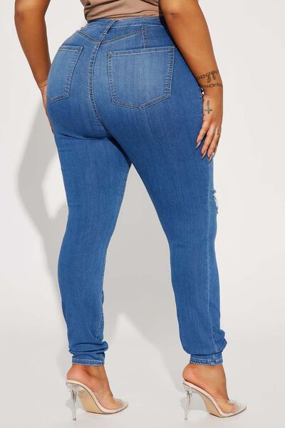 Distressed Buttoned Jeans with Pockets - Kyublis DZigns