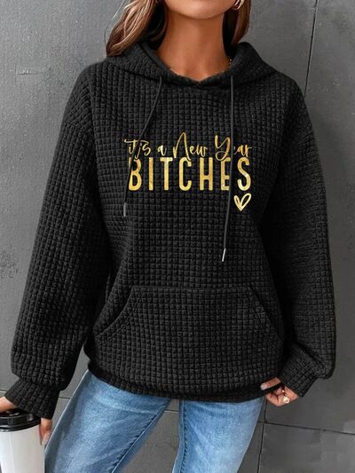 Full Size IT'S A NEW YEAR BITCHES Waffle-Knit Hoodie - Kyublis DZigns