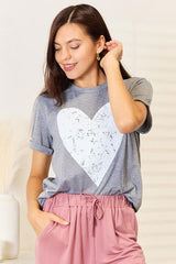 Simply Love Heart Graphic Cuffed Short Sleeve T-Shirt - Kyublis DZigns
