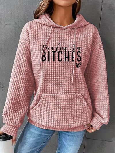 Full Size IT'S A NEW YEAR BITCHES Waffle-Knit Hoodie - Kyublis DZigns