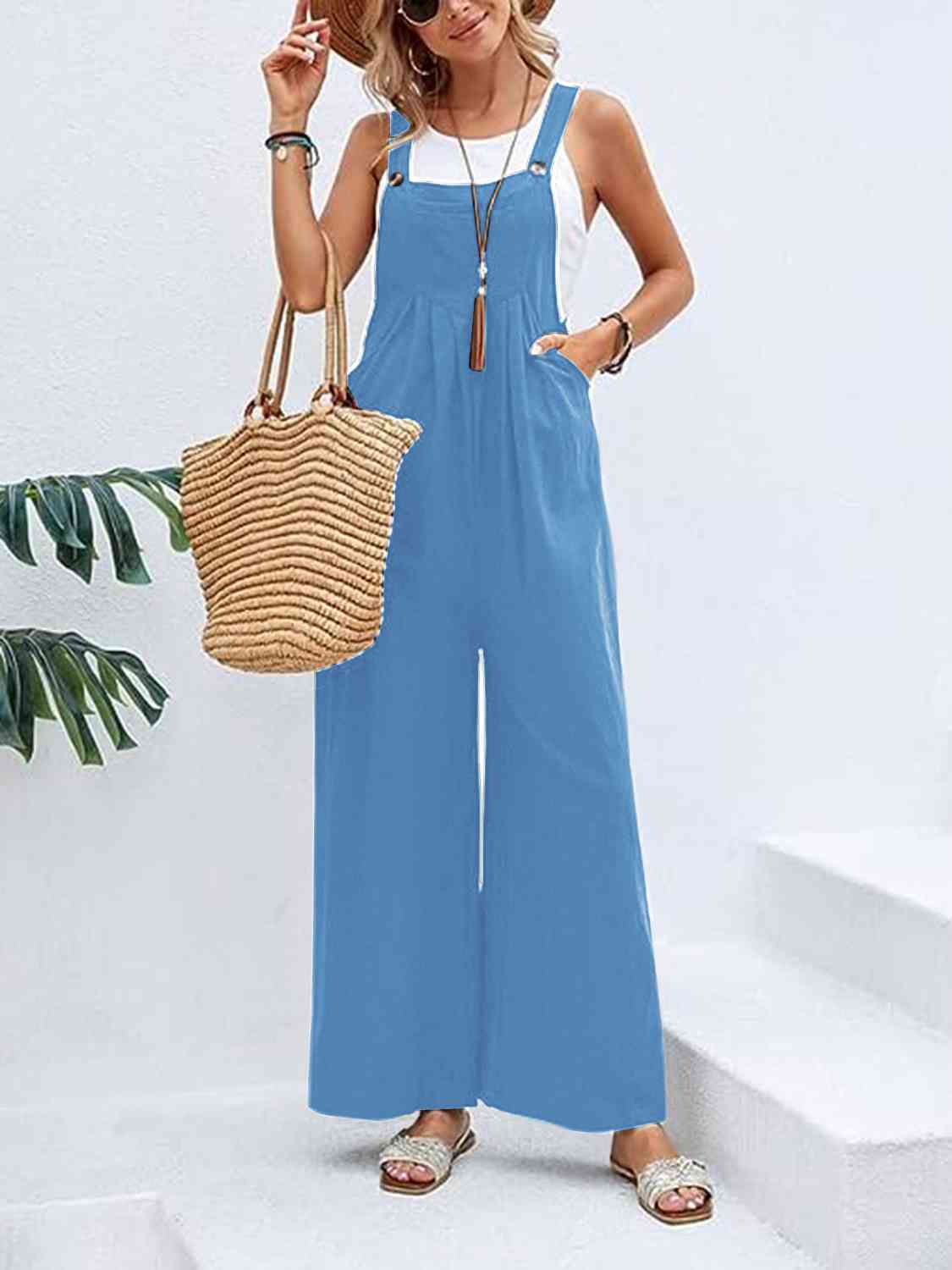 Full Size Wide Leg Overalls with Pockets - Kyublis DZigns
