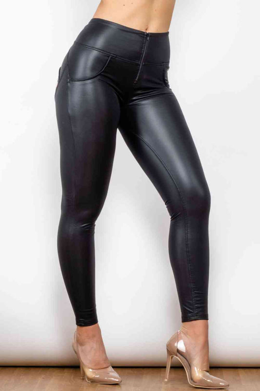 Full Size PU Leather Zip Detail Leggings - Kyublis DZigns
